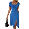 thumbnail image 1 of Gvmfive Womens Summer Polka Dot Print Bohemain Short Sleeve Split Dress, 1 of 4