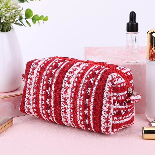 Bolsa de cosméticos de Navidad con diseño de rayas de punto organizador de maquillaje bolsa de maquillaje de viaje