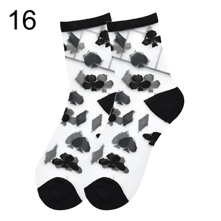 

UDIYO Striped Heart Dots Bow Women Summer Ultra Thin Transparent Over Ankle Socks