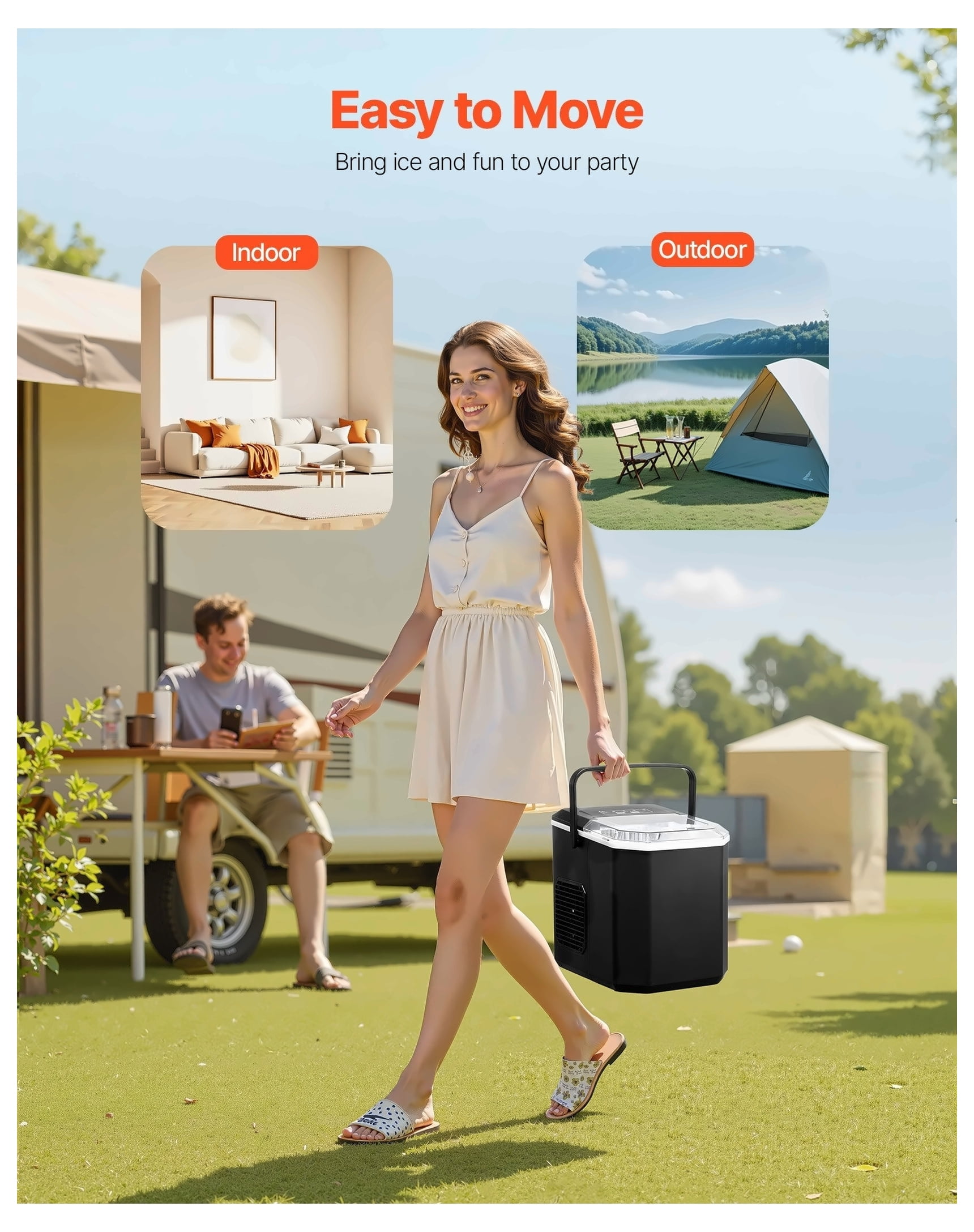 Portable Ice Maker, 26lbs/24h Countertop Ice Machine, Self-Cleaning, Bullet & Large Ice, Stainless Steel, Fast Ice Maker for Home Bar & Kitchen