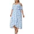 thumbnail image 4 of Agnes Orinda Women's Plus Size Floral Dress Cold Shoulder Sleeve Ruffles V Ncke Tulip Hem Casual Maxi Dresses with Pocket 1X Light Blue, 4 of 4