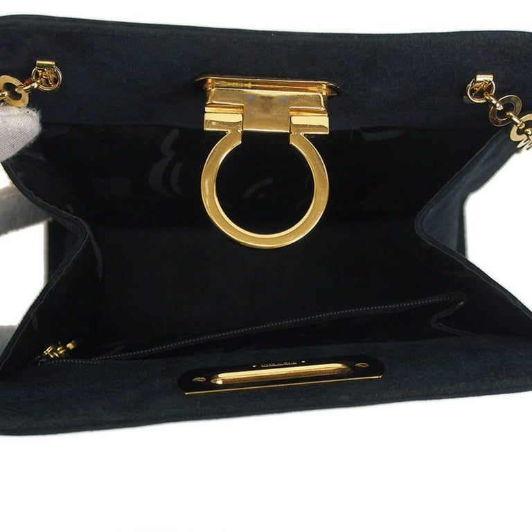 Pre Owned Salvatore Ferragamo Suede Gancini Chain Shoulder Bag Navy Ladies Good Walmart