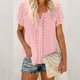 thumbnail image 1 of Pntutb Mujeres Sólido Cuello En V Encaje Crochet Ojal Manga Corta Camisas Casuales Blusas tops PNTUTB Pntutb-5271, 1 of 5