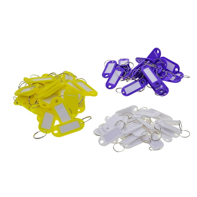 veasfak 150pcs Key Rings Tags Keychain Name Tags Keys Holder Information Accessories Yellow and White and Violet
