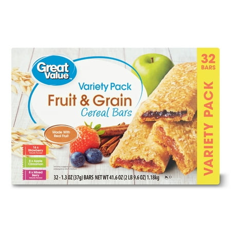 Great Value Fruit & Grain Bars Variety Pack 41.6 oz 32 Count