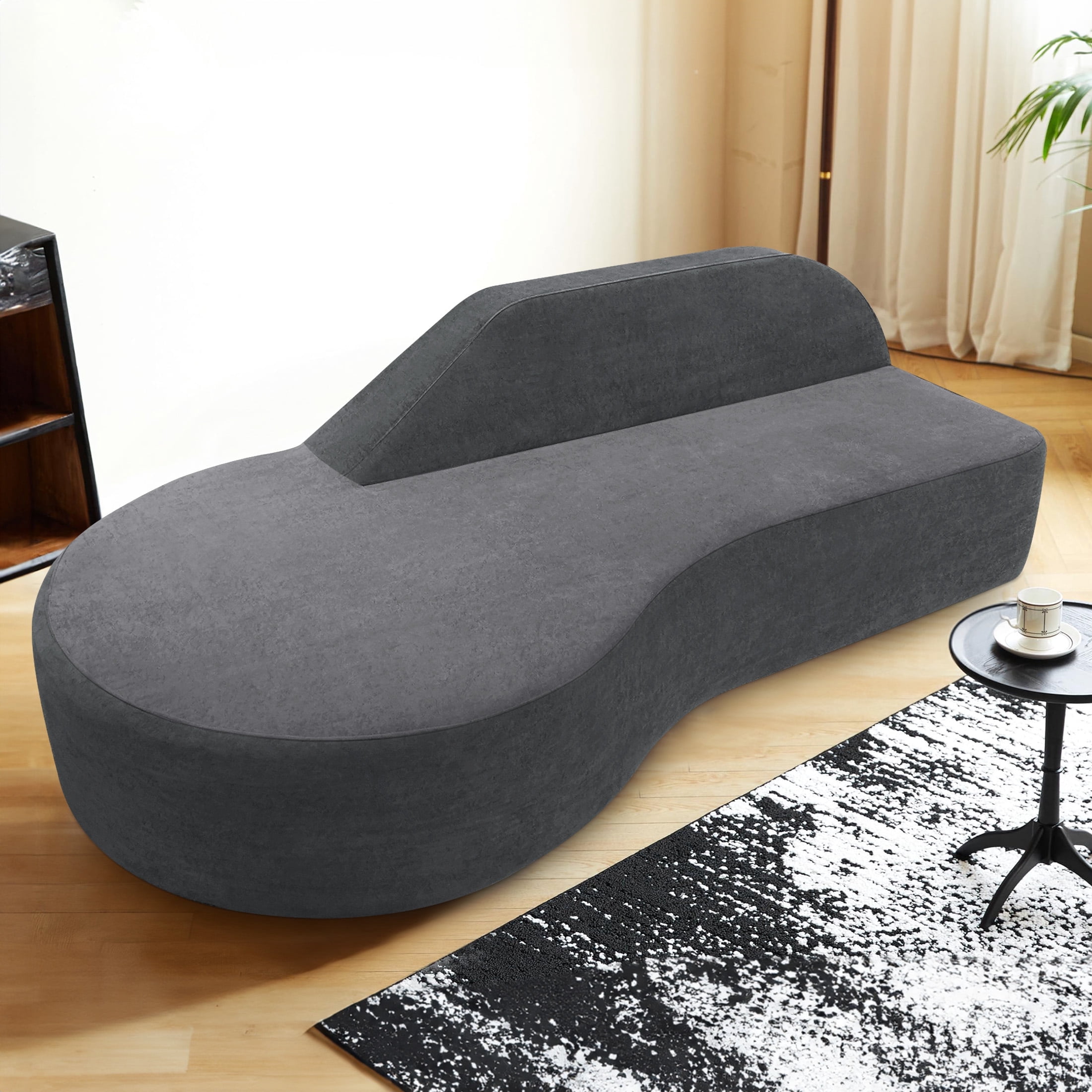 Jinyeda 91 " Curved Chaise Couch Memory Foam Sofa for Home Office, Installation Free, Velvet, Gray