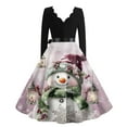 thumbnail image 3 of Women's Casual Fashion Christmas Holiday Print V-Neck Vintage Dress for Retro Style Holiday Parties and Casual Outings,Pink,M, 3 of 4