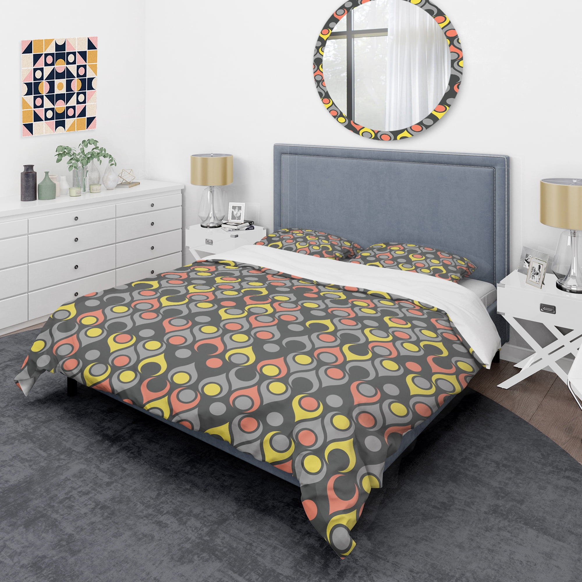 Designart 'Retro Abstract Drops I' Mid-Century Modern Duvet Cover Set