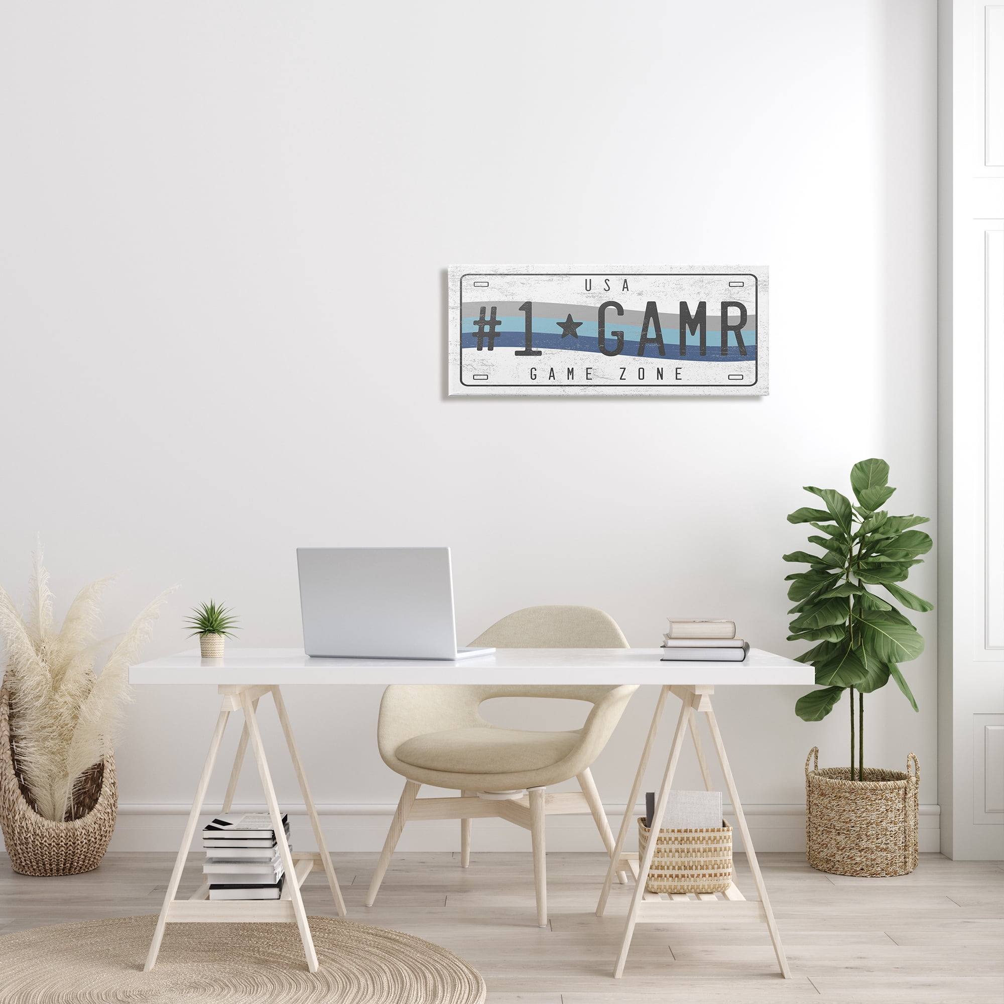 Stupell Industries #1 GAMR Blue Wave Rainbow License Plate Transportation Painting Gallery Wrapped Canvas Print Wall Art, 13 x 30