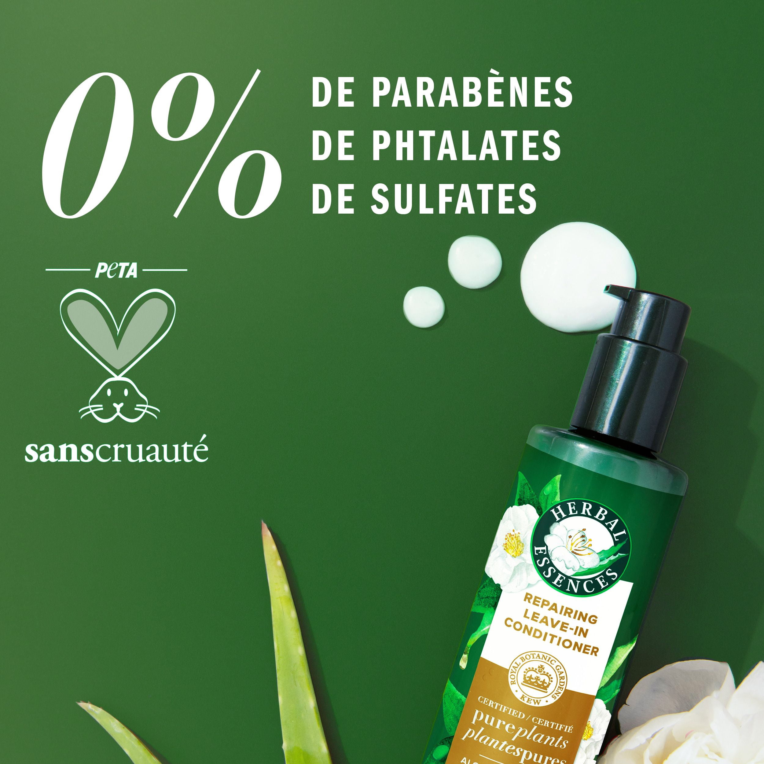 Herbal Essences Repairing Leave-in Conditioner, Certified Pure Plants, with Aloe and Camellia Flower Oil, 225ML