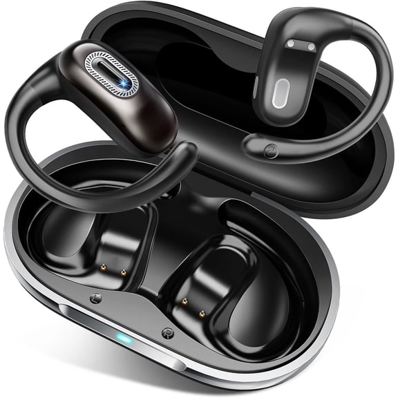 Open Ear Headphones, Bluetooth 5.4 Wireless Earbuds, 50H, Air Conduction Ear buds, HD Stereo Bass Over Ear Earphones with Earhooks, Ultra-Comfort Secure Fit,IPX7 Waterproof Headset for Working Sports
