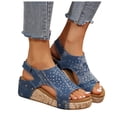 thumbnail image 3 of Bmisegm Women's High Heeled Thick Soled Sandals Fashionable Rhinestone Denim Sandals Womens Sandals Summer Dark Blue 7.5, 3 of 9