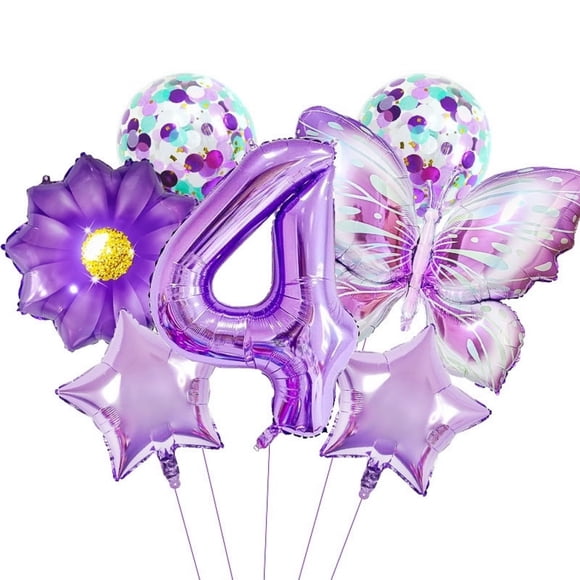 Set de decoración de fiesta JNNIMTRDAE morado para niñas de cuarto cumpleaños
