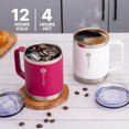 thumbnail image 2 of Tasse à Café Isolée avec Couvercle, 12 oz Tasse de Voyage en Acier Inoxydable à Double Paroi avec Poignée, Anti-Fuite (Rouge Fuchsia), 2 of 4