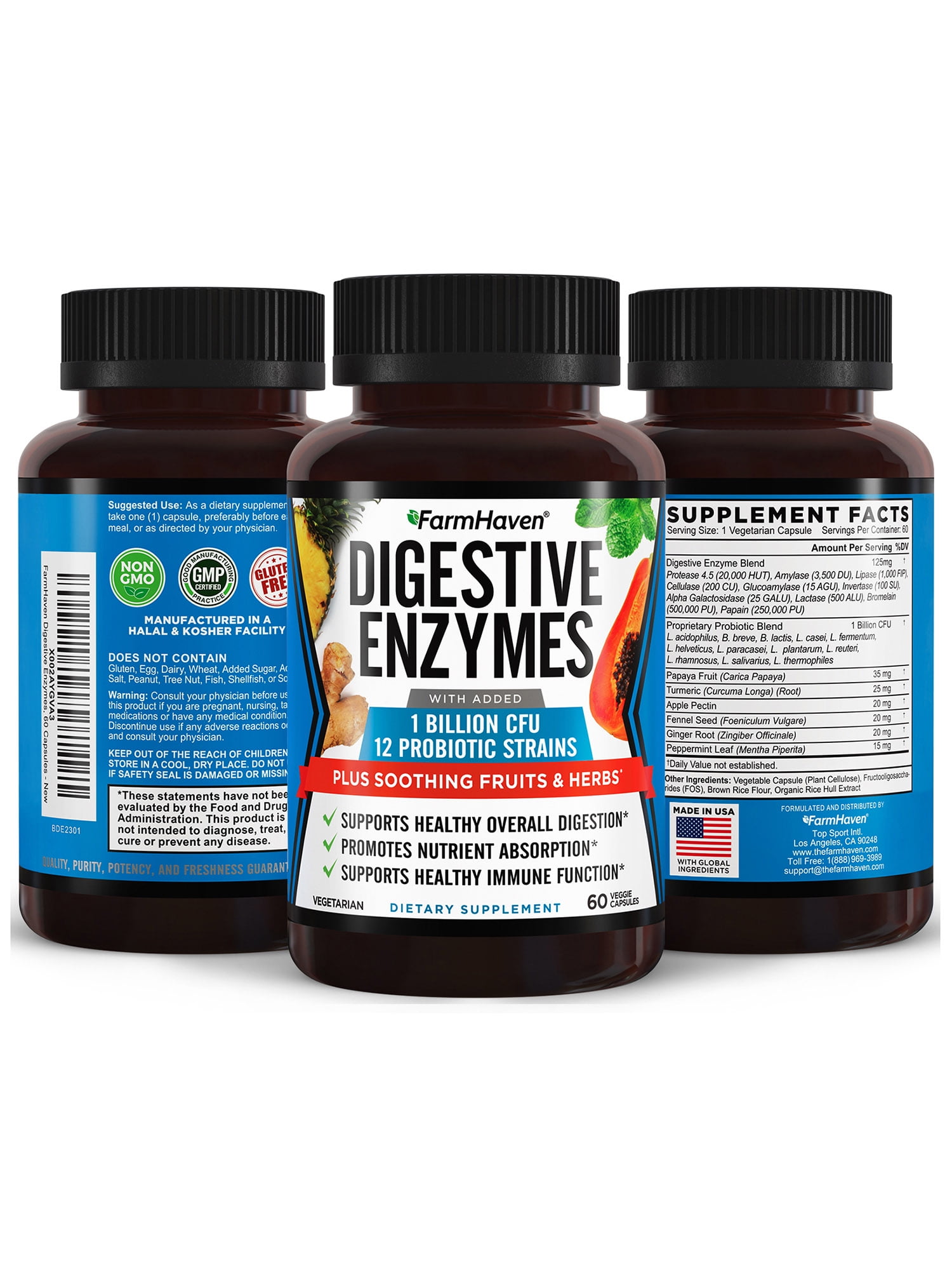 Digestive Enzymes with 18 Probiotics & Herbs | Papaya, Bromelain, Protease & More for Lactose Absorption & Better Digestion | Helps Bloating, Gas, Constipation | Vegetarian, 60 Capsules