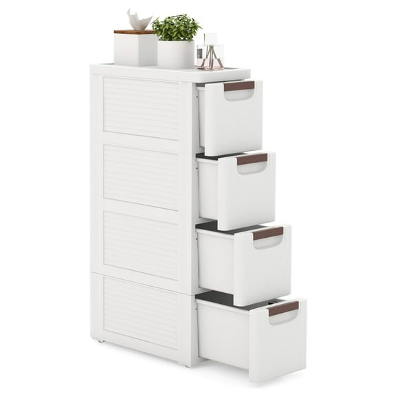 4-Drawer Narrow Storage Cabinet, Slim Rolling Cart, Mobile Plastic Organizer with Wheels - Bathroom, Kitchen, Bedroom, Office - 7.5"x16.5"x29.5" 7.5"x16.5"x29.5" (4 Drawer) White