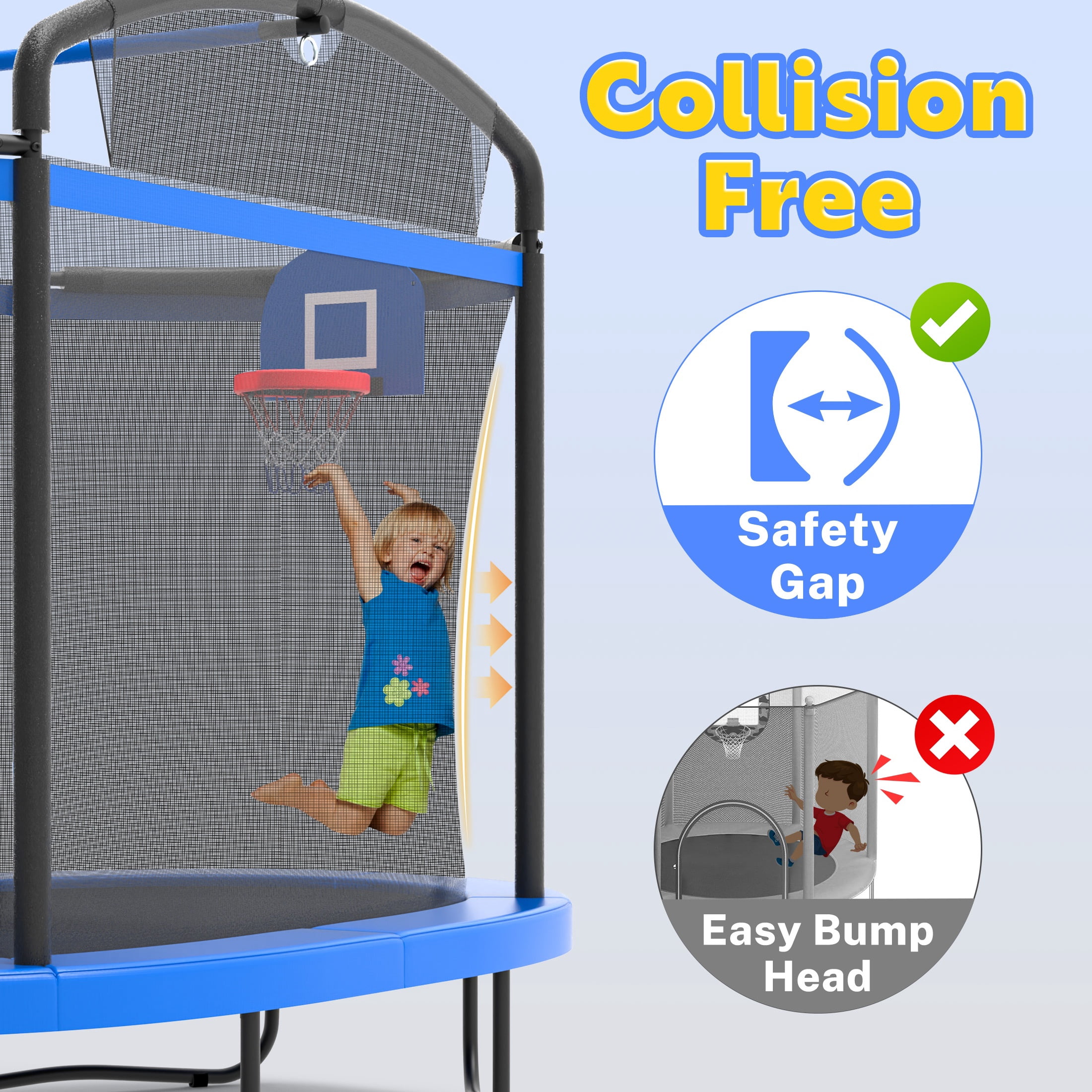 6Ft Toddler Trampoline for Kids with Enclosure, Shinpt Indoor & Outdoor Toddler Trampoline, Mini Trampoline for Boys & Girls Ages 3+, Small Trampoline with Basketball Hoop & No-Gap Safe Design