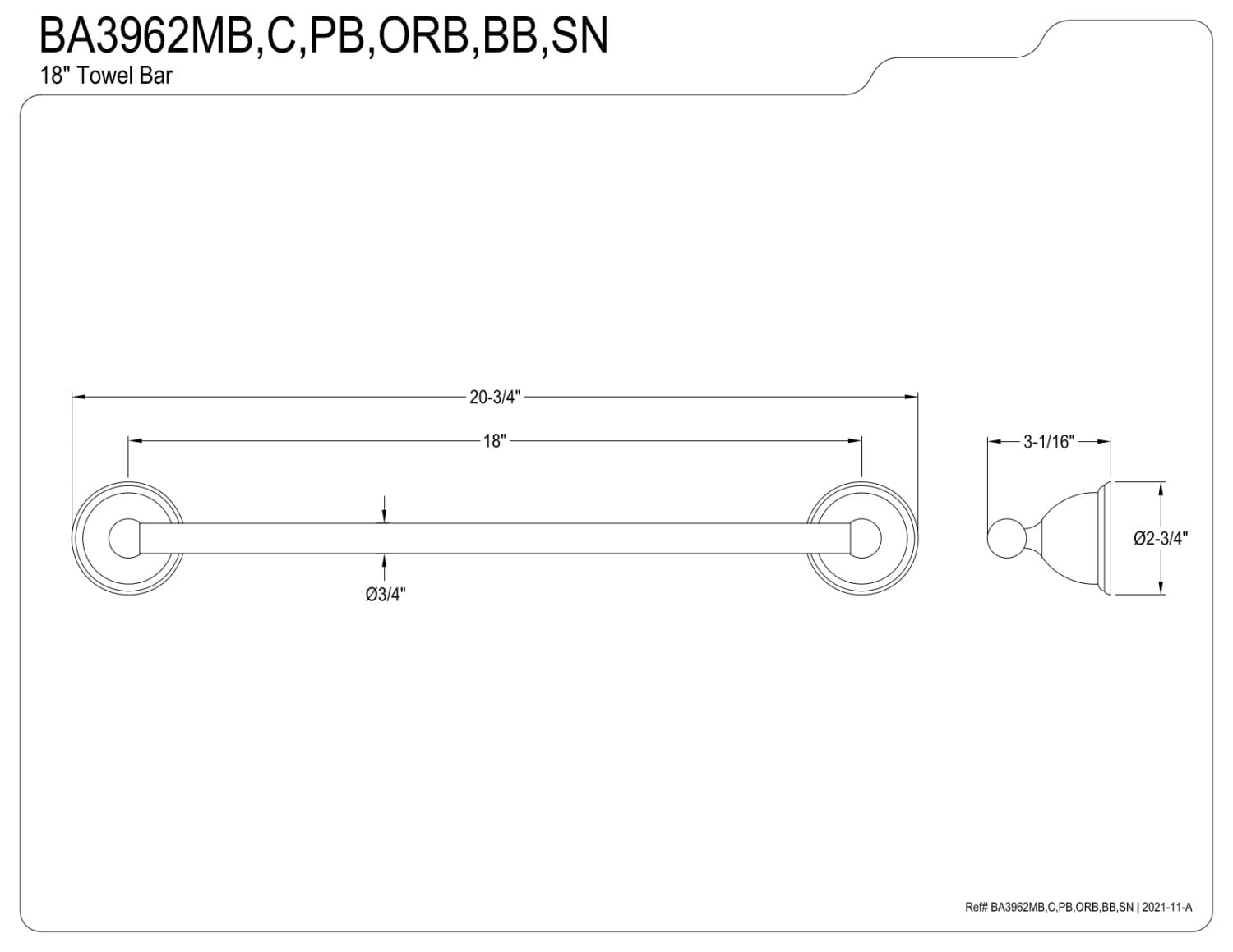 Kingston Brass Restoration 18" Towel Bar