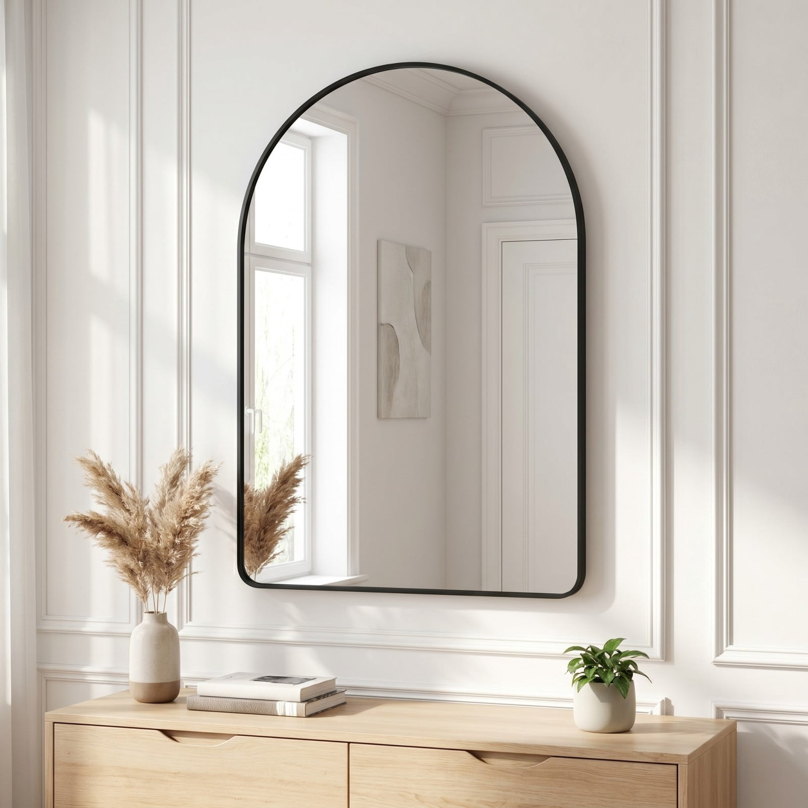 Gleamira 20"x28" Arched Bathroom Wall Mirror Rounded Corner Vanity Mirror with Metal Frame, Black