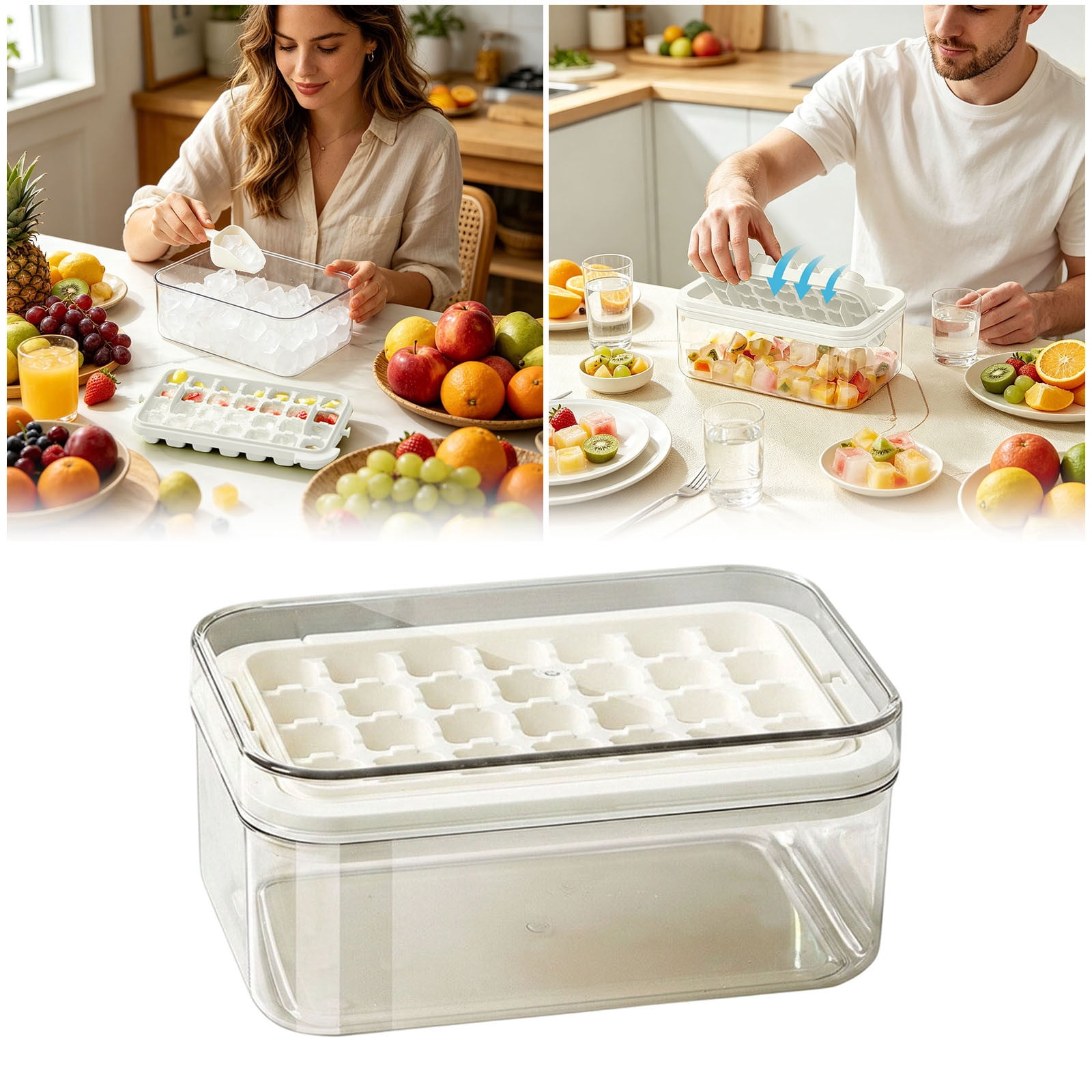 Gytml Single Layer Rotating Ice Cube Tray With Lid, 28-Cube Easy Release Silicone Ice Tray For Cocktails, Whiskey & Freezer Storage(White-21X13X9Cm)