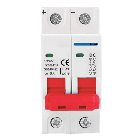 2p Interruptor Lab.G Termomagnético Dc 1000v Solar Fotovoltaico Blanco Rojo