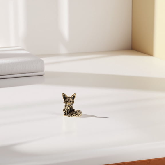 BESTOYARD Vintage Brass Fox Figurine Creative Animal Sculpture Golden Desk Accessory for Home Decor