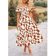 thumbnail image 5 of PRETTYGARDEN Women's Summer Boho Midi Dress Off Shoulder Puff Sleeve Print Smocked Ruffle Beach Long Flowy Dresses, 5 of 6