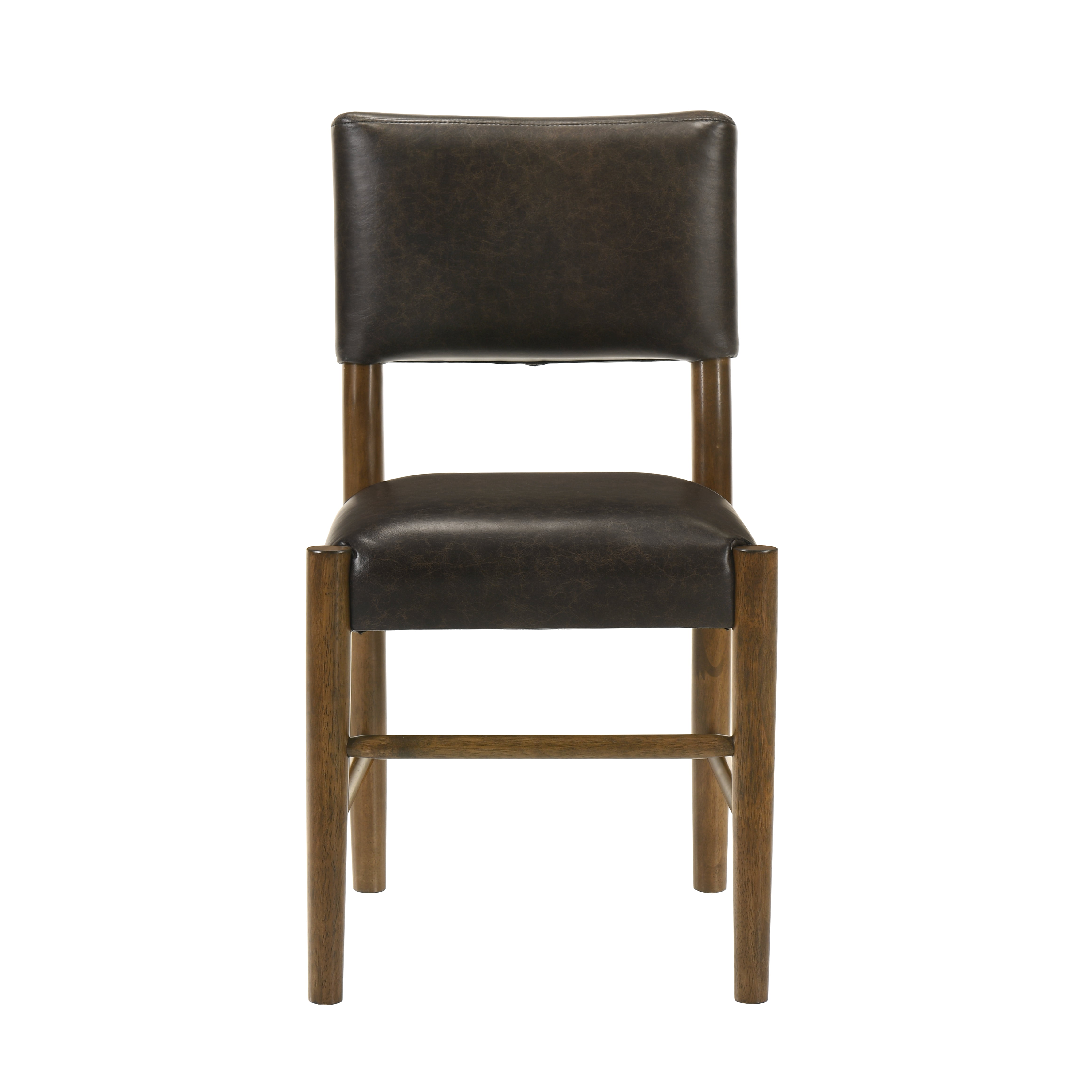 Bennet Modern Wood Dining Chair in Natural Finish with Black Faux Leather Upholstered Seat - Set of 2