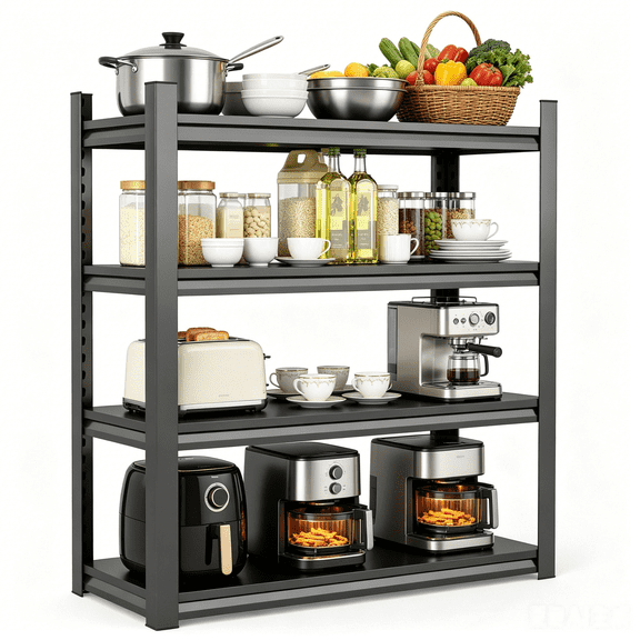 4 Tier Kitchen Storage Shelf, Kitchen Organizers Space Saving All Steel Freestanding Rack, Heavy Duty Metal Shelving Unit, Adjustable Open Shelf for Pantry Organizers and Storage 35.4"W×15.7"D×54.3"H