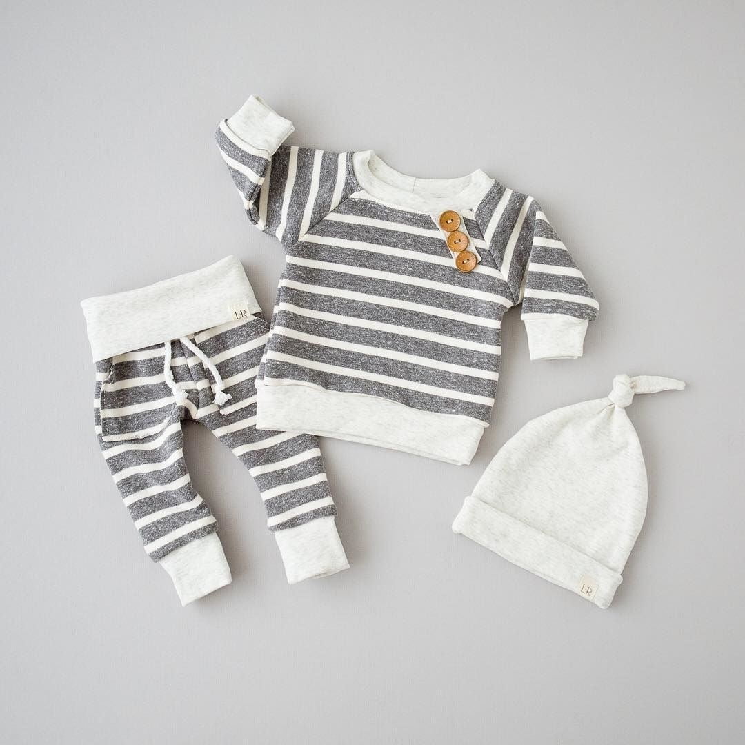 Infant Baby Girl Boy Clothes Cotton Striped Tops T-shirt+Pants 3pcs Outfits Set 