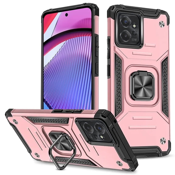 For Motorola Moto G POWER 5G 2023 XT2311DL Robust Kickstand Phone Case Cover Tempered Glass - Rose Gold