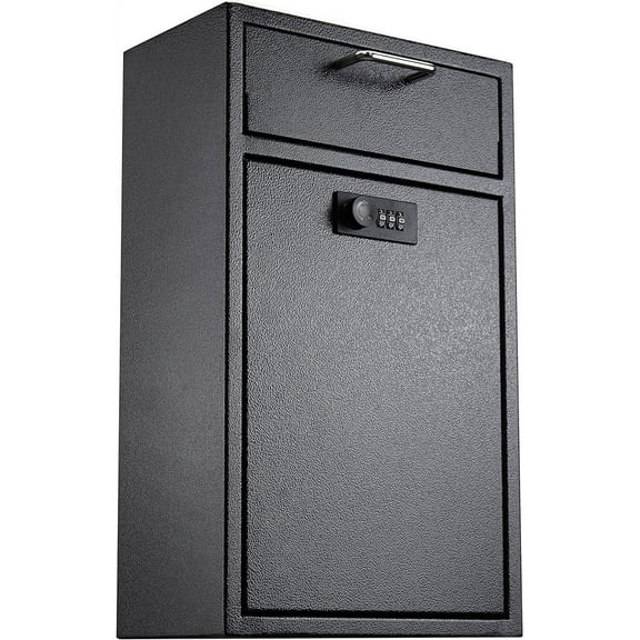 POCHAR Anti-Theft Wall Mount Locking Mailbox with Combination Lock - Galvanized Metal Heavy Duty Drop Box -  Vertical Tamper Proof Lock Box for Night Key, Deposit Collection, Cash