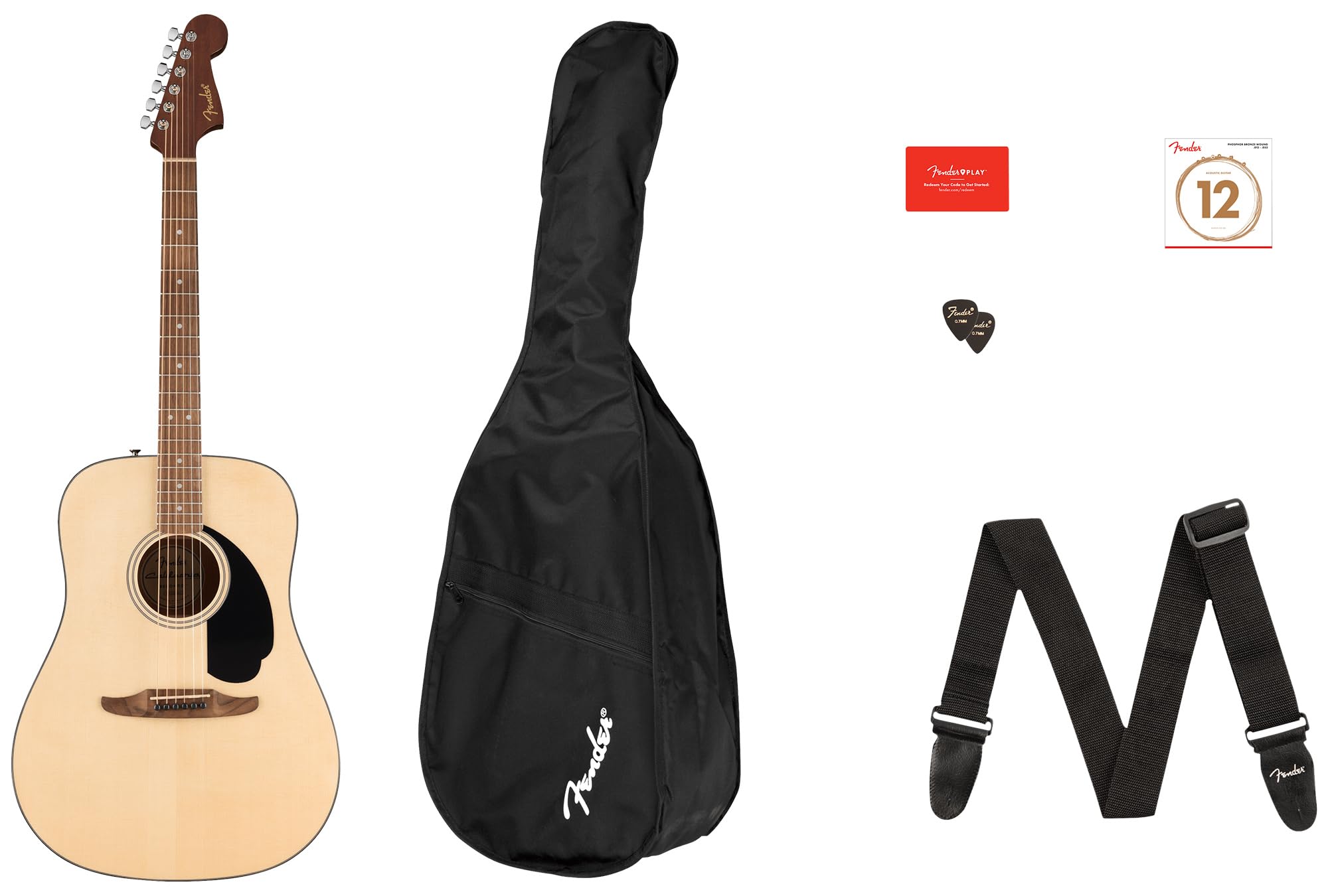 Fender California Standard Redondo Acoustic Guitar Pack - Natural Bundle with Gig Bag, Tuner, Strap, Strings, String Winder, Picks, Fender Play Online Lessons, and Austin Bazaar Instructional DVD