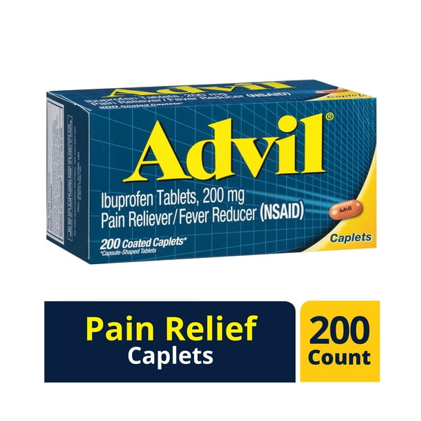 Advil Coated Caplets Pain Reliever and Fever Reducer, Ibuprofen 200mg