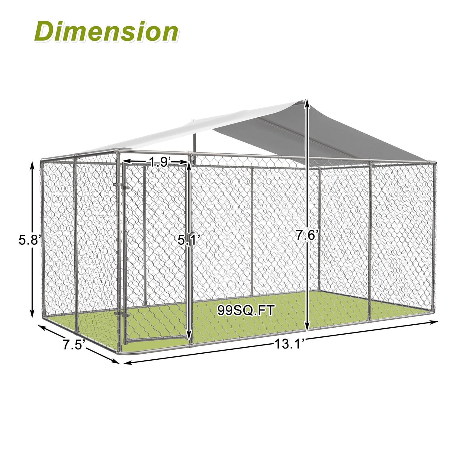 DetalleGo Large Outdoor Dog Kennel, Heavy Duty Galvanized Steel Dog Enclosure with Waterproof UV-Resistant Cover, Lockable Door Chain Link Playpen for Small to Large Pets (157" L x 90" W x 91" H)