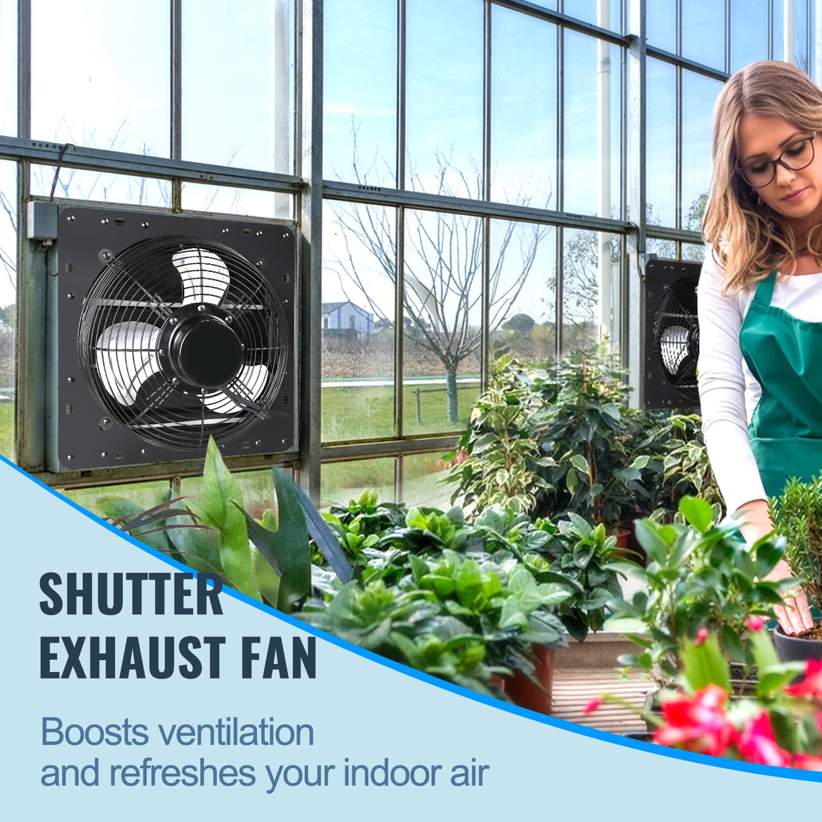 KFFKFF Shutter Exhaust Fan Shop Exhaust Fan 16'' Remote Control Wall-Mount Attic for Greenhouses, Garages, Sheds, ETL Listed