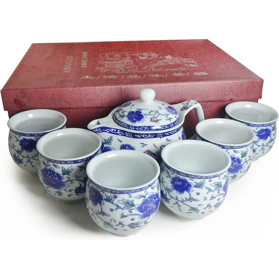 Porcelain Teapot Tea Set 1 Teapot 6 Tea Cups,Coffee Pot Kettle Ceramic gifts Tabletop Decor (Set 10oz pot 3oz cups)