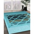 thumbnail image 3 of Ahgly Company Tapis de Zone Rond d'Intérieur Lavable à la Machine, Transitionnel, Bleu à Losanges Bleus, 7 Pieds Rond, 3 of 7