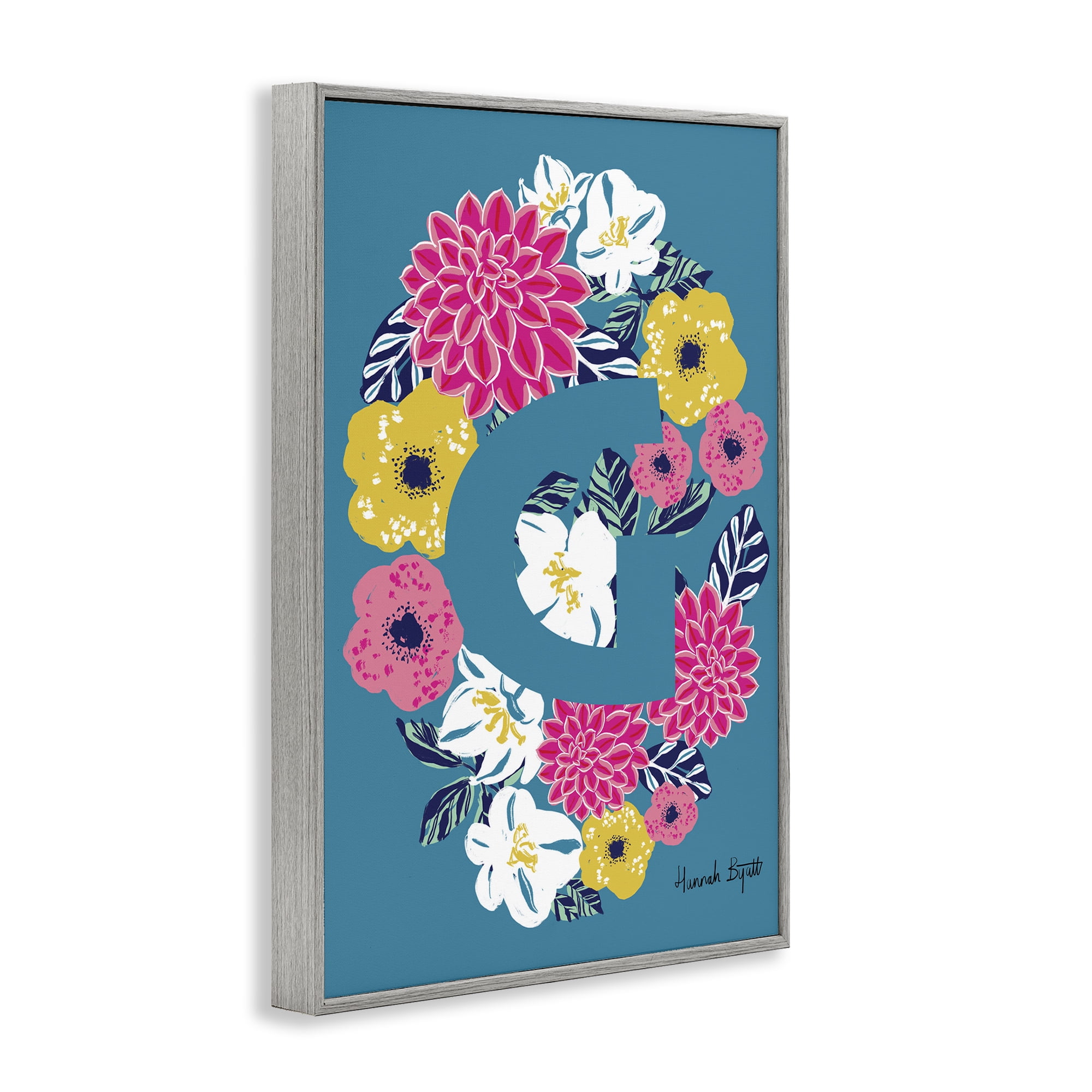 Stupell Industries Floral Bloom Letter G Botanical & Floral Painting Gray Framed Art Print Wall Art, 20 x 30