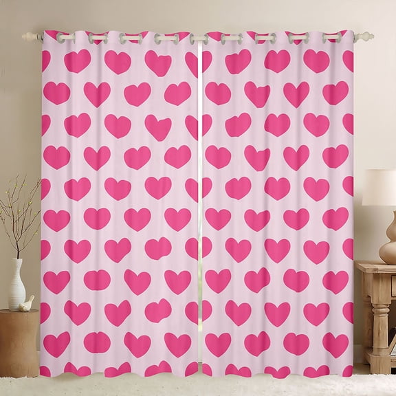 Homewish Love Heart Print Black Out Curtains for Female Men Adults,Dreamy Princess Curtains Pack of 2 (42x63 Each),Romantic Valentine's Day Bedroom Curtains,Microfiber Bedroom Decor