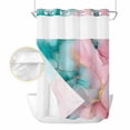thumbnail image 2 of Teal Pink No Hook Shower Curtain Waterproof, Bathroom Curtains with Snap in Liners and See Through Top Window, Modern Marble Art Ink Painting Abstract Hotel Style Bathtub Curtains Shower 48"Wx72"L, 2 of 8