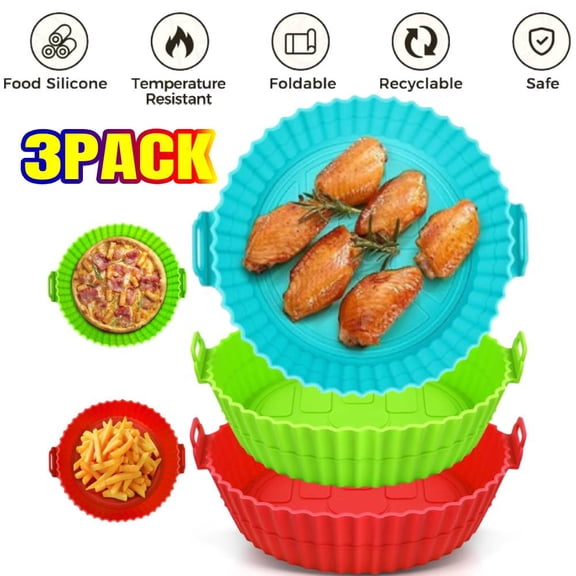 3 Pack 8 Inch Air Fryer Silicone Liners for 3.6 to 6.8 QT Air Fryers, Non-Stick Reusable Silicone Pot Basket Bowl Liner Baking Tray Air Fryer Accessories, Round Air fryer Liner