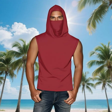 Summer Sun Protection Casual Solid Sleeveless Hooded Ice Silk Sunscreen Cool Lightweight Tops Face Mask
