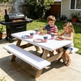 thumbnail image 5 of White Picnic Table & Bench Cover Set 3 Piece, Stretch Polyester Elastic Edge, Water Resistant Wipeable Fabric, Protects Furniture for Garden Camping, Easy Carry Bag, Housewarming Gift for Host, 5 of 6
