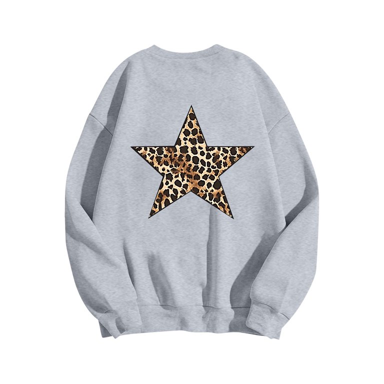 GSPCLAM Leopard Print Star Sweatshirts for Women Trendy Long