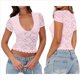 thumbnail image 3 of Camisa de Corta de Encaje para Mujer, Corte Bajo, Estilo Y2K, Corte Entallado, Ideal para Salir, Discotecas y Conciertos Rosa XL, 3 of 7