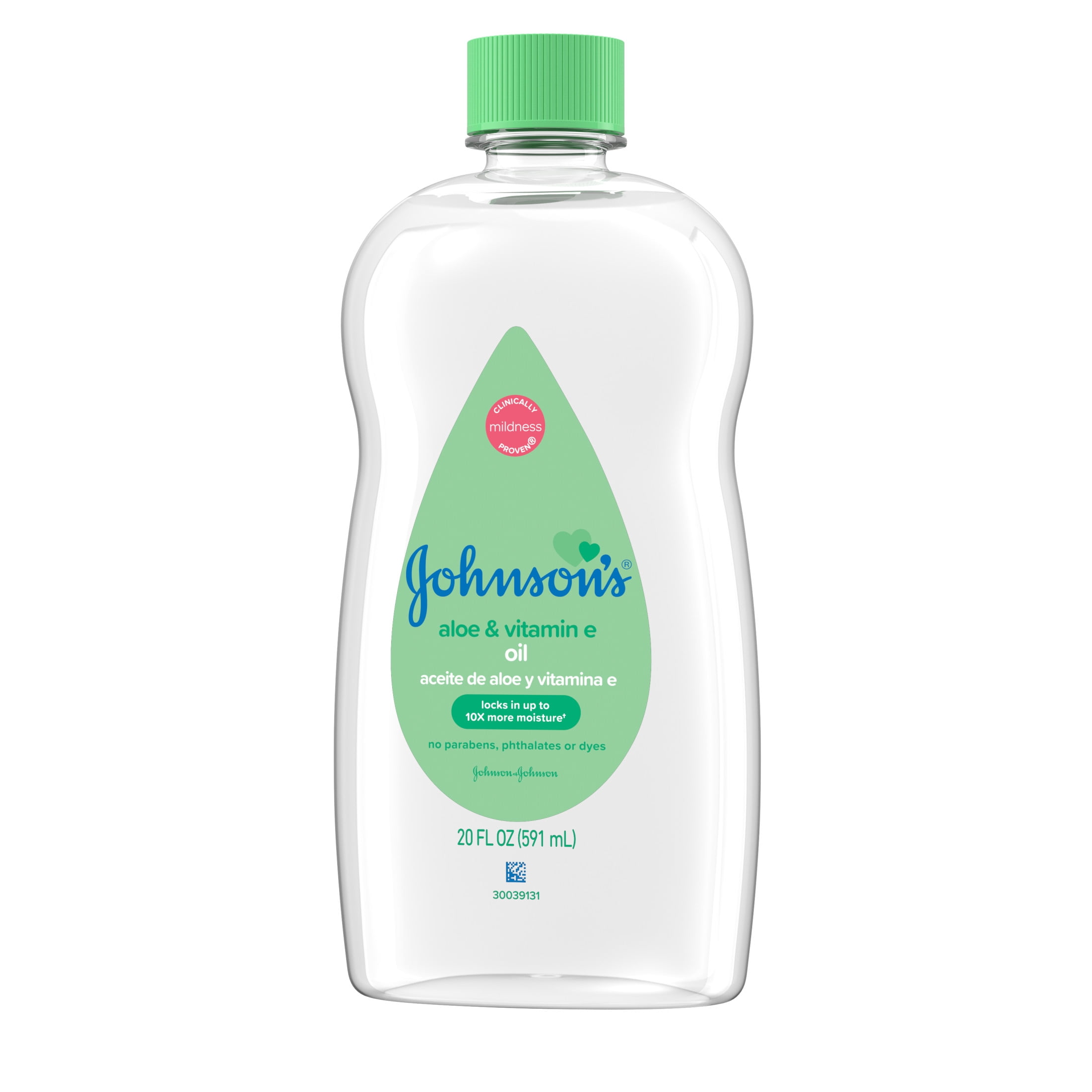 Johnson's Baby Oil, Mineral Oil with Aloe Vera & Vitamin E, 20 fl. oz