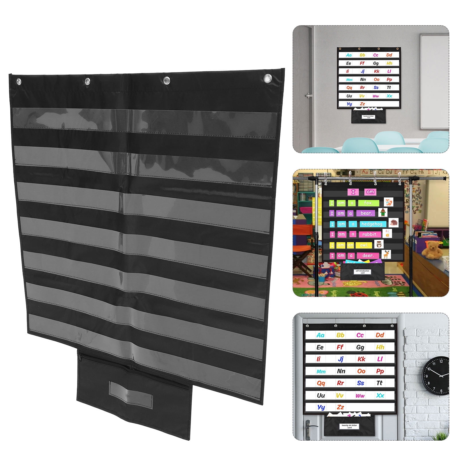Phenofice Classroom Pocket Chart Black for Organizing Word Cards and Calendar Displays