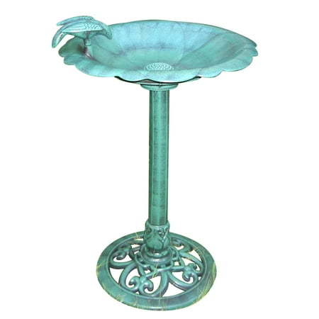 31 Inch Birdbath With Bird Decoration - Green