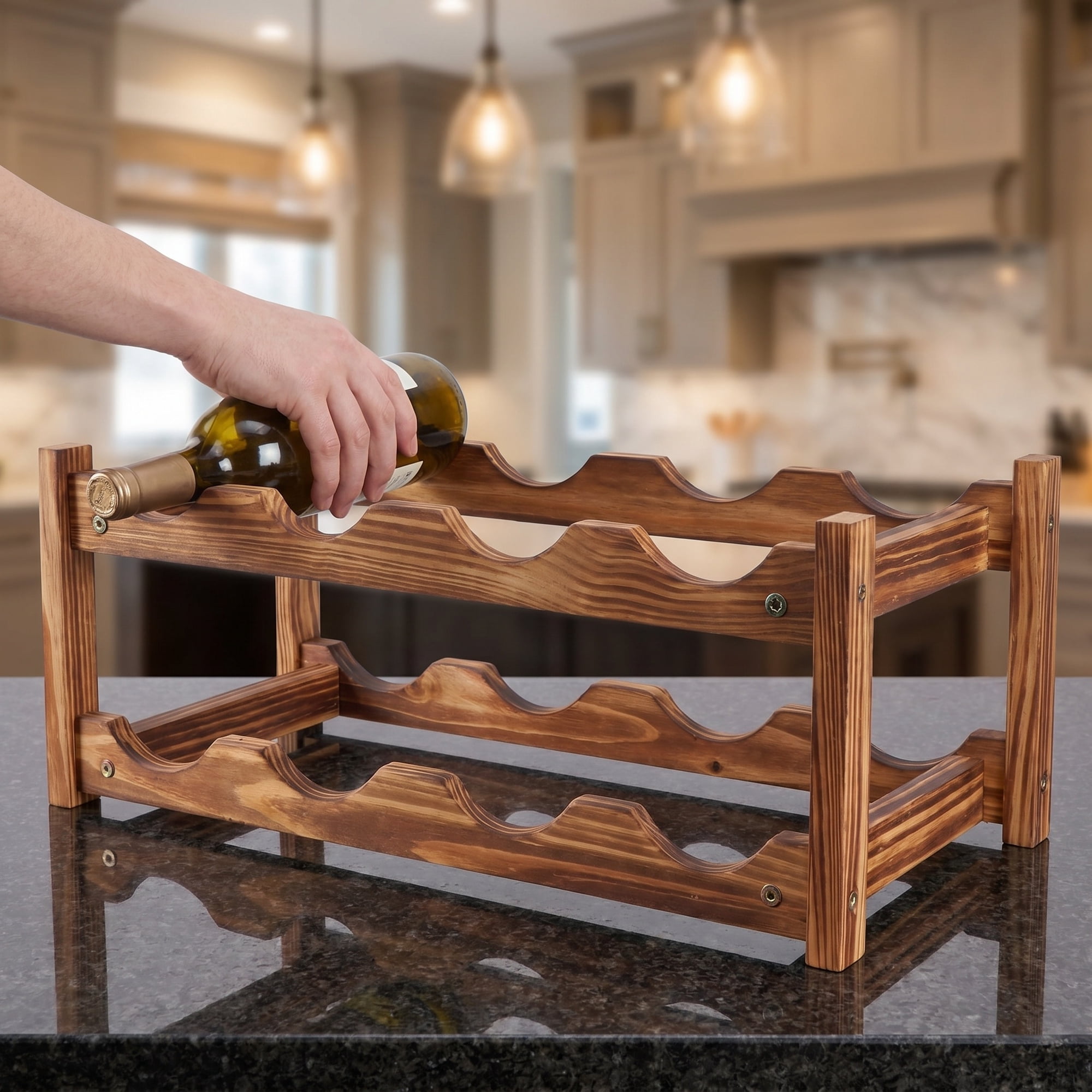 WESIEVYA Double Layer Wooden Wine Rack Bottle Holder for Home Office Display